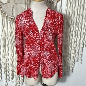 Joie Red & White Leopard Print Long Sleeve Blouse Size XS